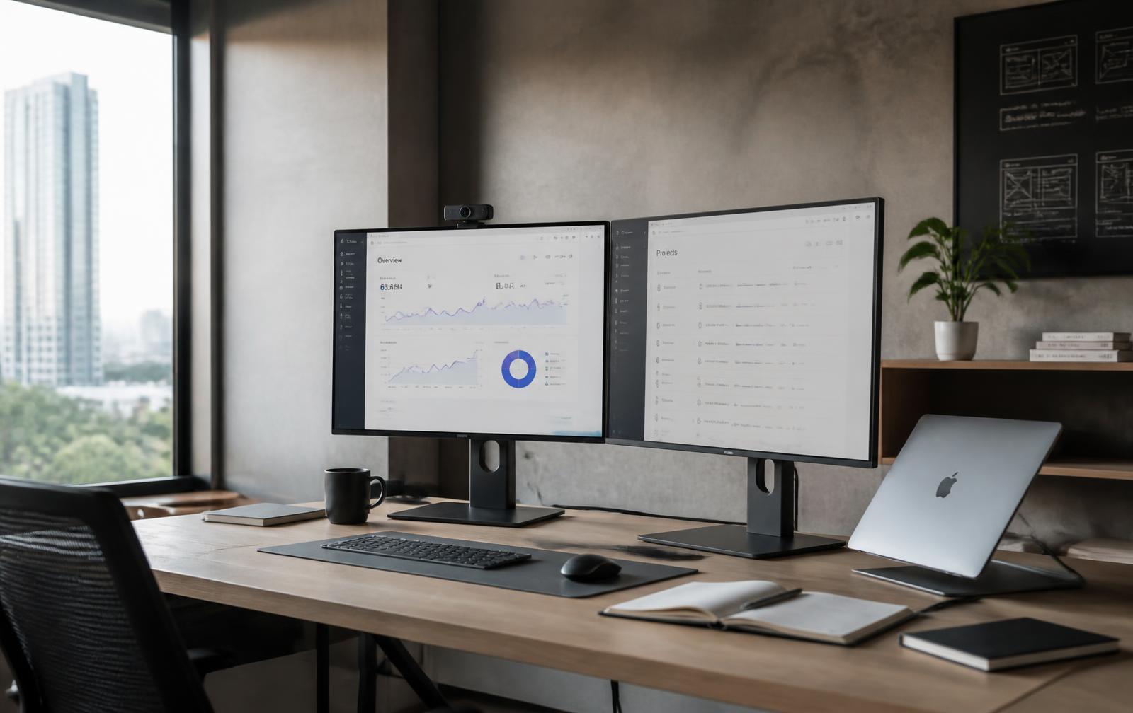 Design workspace visual with two monitors and a laptop, published on Asia Design Lab's official website